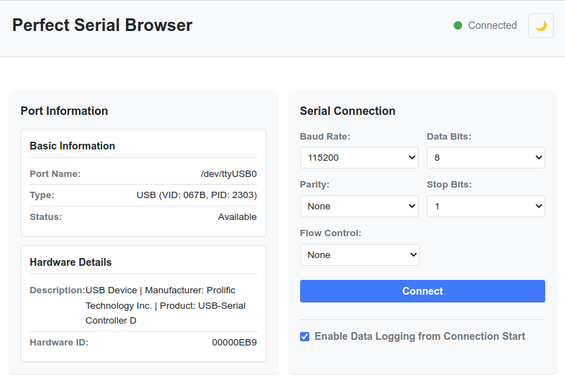 Perfect Serial Browser single port connection details
